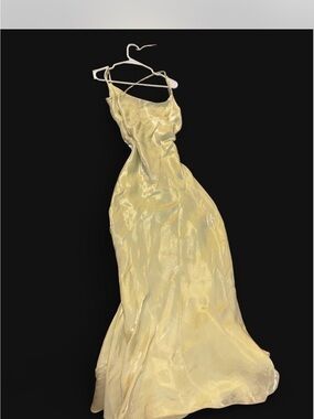 Bari Jay Shimmery Pale Yellow Satin Slip Maxi Dress